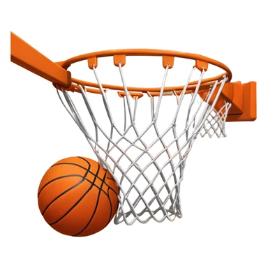 A close-up shot of a basketball entering the hoop, with the ball swishing through the net. The background features a blurred basketball court, emphasizing the perfect shot and the excitement of the game. sticker