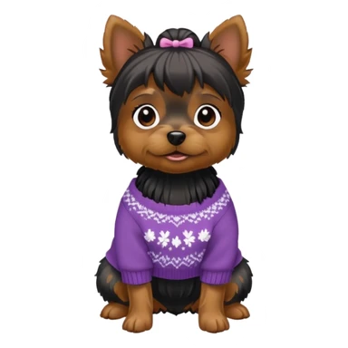 Black female yorkie wearing a sweater sticker