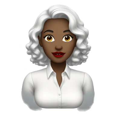 White skin woman wearing a white blouse with black shoulder length wavy hair with brown eyes wearing bright red lipstick on her lips sticker