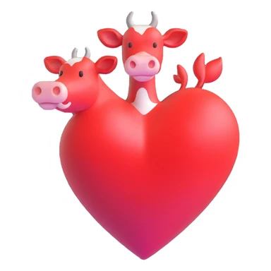 shiny and smooth 3D emoji style cow heart, no background sticker