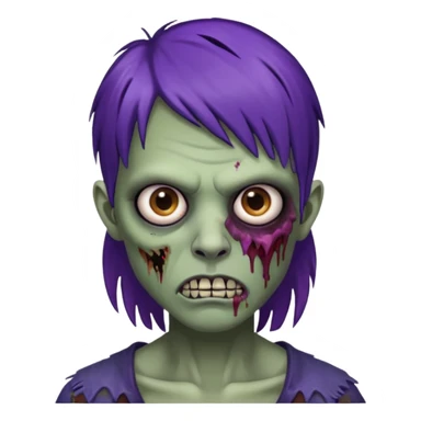 Quero uma zumbi com franja vegana piercing na sombrancelha no lado esquerdo e na boca e no nariz no lado direito cabelo castanho/preto com mechas roxas sticker