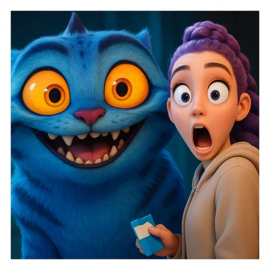 Change the girl's expression to surprised with wide open eyes and mouth, keep the style and character the same, only modify her eyes and mouth. sticker