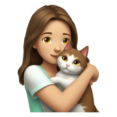 Girl with brown hair hug cat neon and white sticker