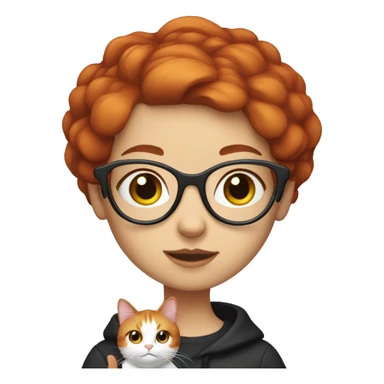 White Red head girl with glasses holding calico cat sticker