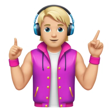blond big man in colorful dj outfit pointing right sticker