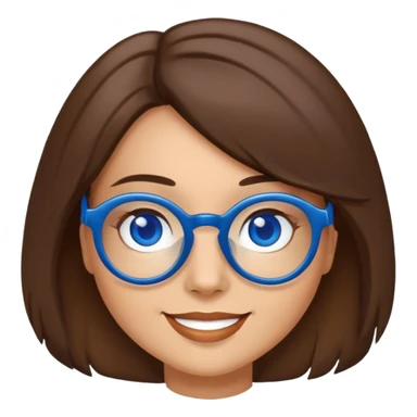 femme brune, ronde, yeux marrons, lunettes bleues, souriante, cheveux mi longs sticker