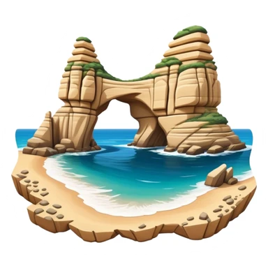Cinematic Realistic Raouche Rocks Landmark Emoji, depicted with dramatic natural rock formations along the Beirut coastline rendered with intricate detail and dynamic natural lighting. sticker