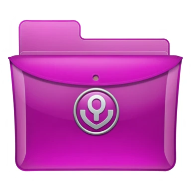 A translucent magenta plastic folder with rounded corners, elastic string and button closure, subtle transparency, and a small university/academic symbol on the front. sticker