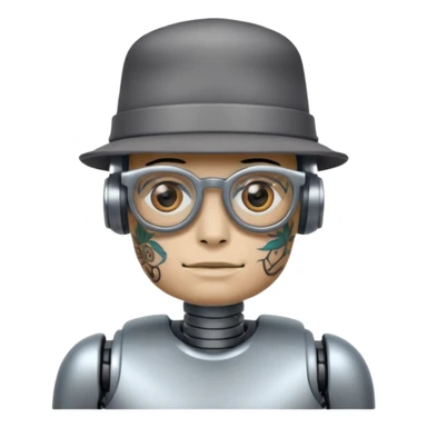tattoed robot with hat and glasses sticker