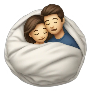 lovers hugging in ball of comforter sticker