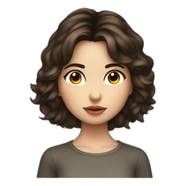 Young Ana de Armas, Girl with short dark brown wavy hairs, Brown Eyes, Emoji upper body apple style sticker