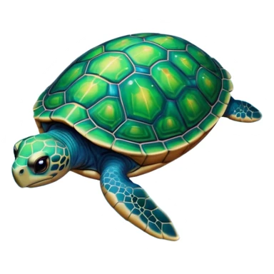Quasar Turtle emoji – full body, large turtle with a smooth glowing shell shaped like a cosmic quasar, simple light effect in the center of the shell, stars in the shell, no patterns, no aura, slight side angle, no background
 sticker