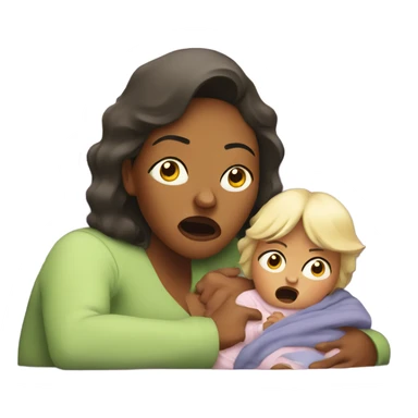 scared mother with baby on couch sticker