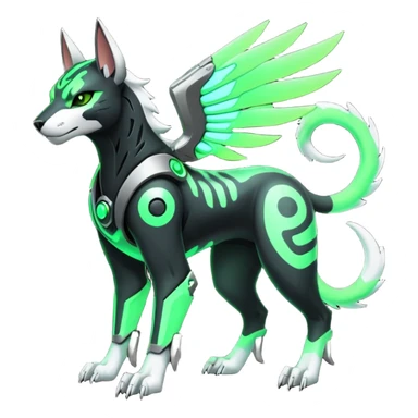 Black and green cyberpunk intricate neon glowing grey white futuristic cyborg-Houndoom-Tigress-Luxray-Gryphon-fusion (full body) sticker