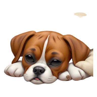 Cinematic cute Sleeping Boxer dog Portrait Emoji, cute and serene, with a stocky, adorable build and a smooth fur, eyes gently closed in peaceful slumber, Simplified yet irresistibly endearing features, highly detailed, glowing with a gentle, dreamy glow, high shine, relaxed and content, stylized with a touch of whimsy, bright and heartwarming, soft glowing outline, capturing the essence of a blissfully sleepy guardian, so comically serene it feels like it could roll out of the screen and snore with adorable charm! sticker