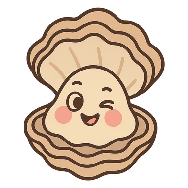 cute oyster with winking expression and rosy cheeks, pastel toon style, cream and greige colors sticker