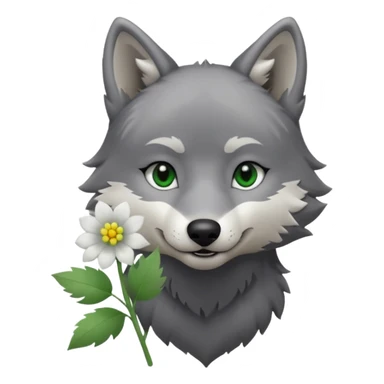 wolf holds flower sticker