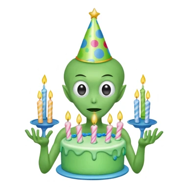 alien holding a birthday cake sticker