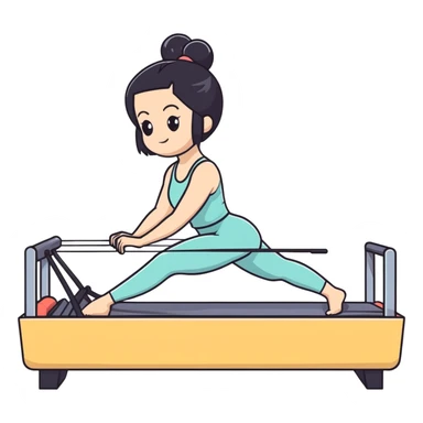 Girl with black hair doing Pilates on reformer machine sticker