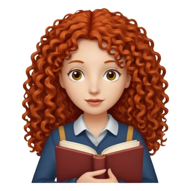 long red and curly haired  women with book with optical  sticker
