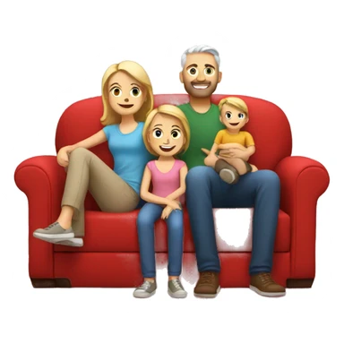 happy white family sit on a red sofa sticker