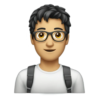 male holding a digital tablet eye glasses black hair sticker