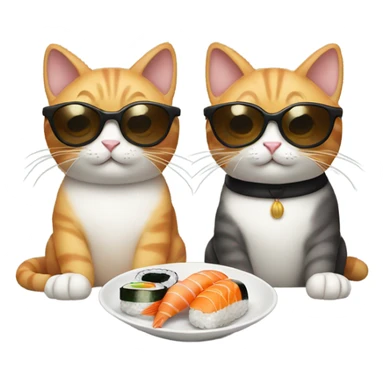 two cats wearing sunglasses and eating sushi sticker