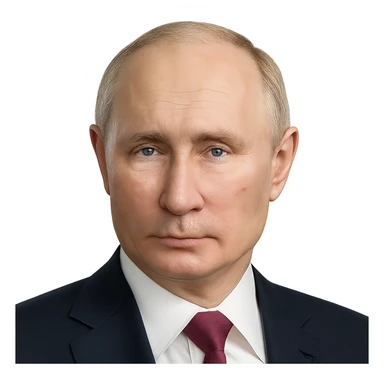 extremely realistic and accurate portrait of Vladimir Putin, true-to-life facial features and proportions, natural skin tone and texture, signature hairline and expression, minimal emoji influence, clean polished finish, plain background sticker