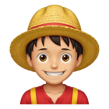 Luffy with a big smile and red shirt with yellow and red straw hat sticker
