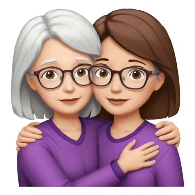 Abrazo de Madre con pelo blanco y gafas y hija con pelo morena sticker