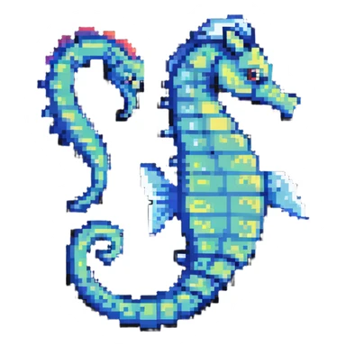 A colorful seahorse with detailed pixelated texture, aquatic creature sticker