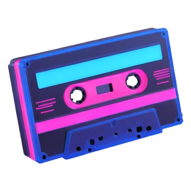 synthwave cassette tape with neon pink and blue glowing in dark sticker