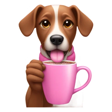 a pink dog drinking pink hot chocolate  sticker