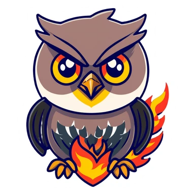 Angry Duolingo owl with fire around it sticker