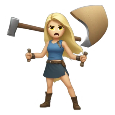 angry blonde girl throwing axes sticker