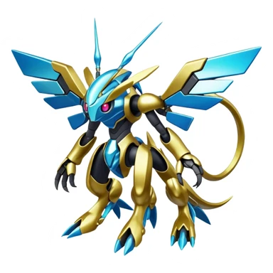 Shiny Futuristic Fakemon-Pokemon-Digimon-Spectrobes-fusion, full body sticker