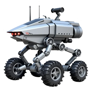 unstoppable accurate 8-wheel armored canine sporty self-balancing army massive mech trail vehicle shooting forward side-hill leaning actively robotically articulating hydraulic independent suspended pod gimbal enemy mech off-road racing rover with large fast engine RC basher crawler megatron  sticker