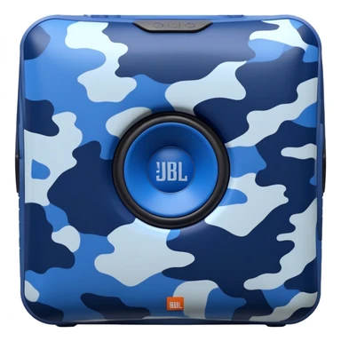 Abstract minimalist JBL Clip 4 speaker with blue and navy camouflage pattern, iOS emoji style sticker
