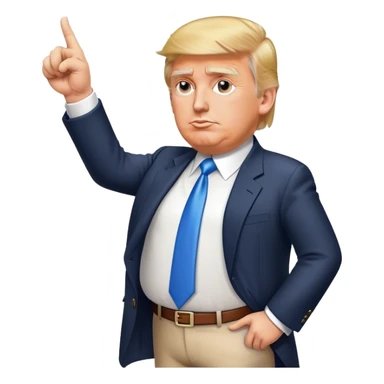 Donald Trump pointing his finger up, full-length, don't make big eyes, hyper-realistic sticker