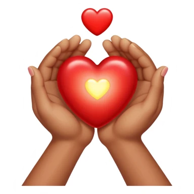 two hands gently holding a small glowing heart sticker