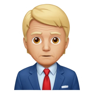 an ugly old orange man with a blonde toupee and a blue suit with a white undershirt and a red tie sticker