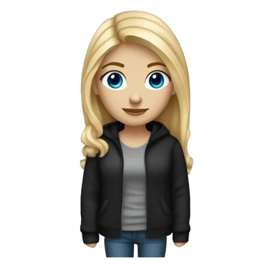 a woman with freckles and blue eyes, light skin, blonde hair and dark roots. black clothes sticker