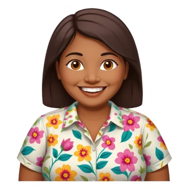 40 yr old chubby sri lankan woman, dark skin, straight brown hair, big smile, white teeth sticker