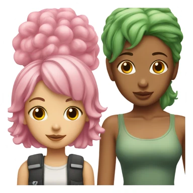 Girl with pink hair kissing girl with green hair sticker