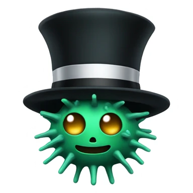 A green sea urchin wearing a black top hat. no face. sticker