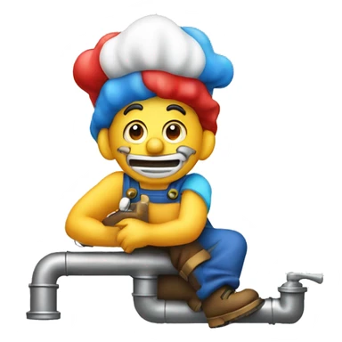 clown face emoji as a plumber sitting and fixing pipe sticker
