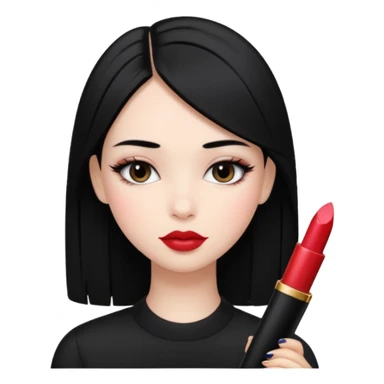 Siyah dümdüz saçlı makyajı soft ve ruju kiko  olan bir kız sticker