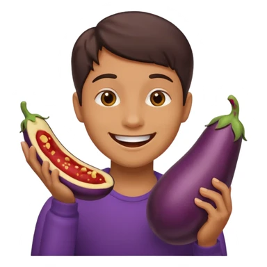 smiley qui se mord les levre avec une aubergine dans les main sticker