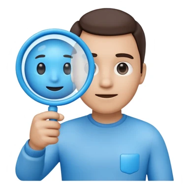 A toy-like 3D blue magnifying glass emoji, chunky proportions, soft plastic texture, bright sky-blue color, subtle highlights, simple and playful emoji style, clean background, centered sticker
