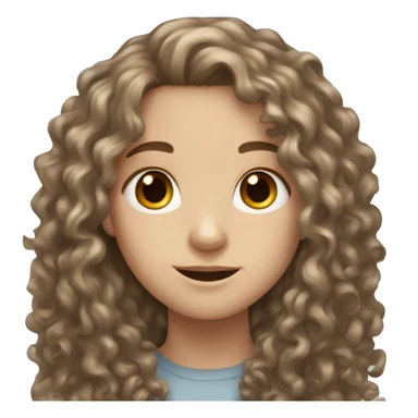 White pale Teen with brown long curly hair and brown eyes  sticker